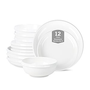 $33.70: Stone Lain Verso 12-Piece Dinnerware Set Porcelain, White, Verso, Service for 4