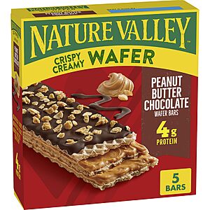$2.49: Nature Valley Crispy Creamy Wafer Bars, Peanut Butter Chocolate, 4g Protein, 5 Bars, 6.5 oz