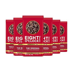 6-Pk 11-Oz Eight O'Clock Coffee Whole Bean Coffee (Medium Roast, 100% Arabica) $31.30 w/ S&S