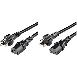 $13.98: Amazon Basics PC Power Cord, 12 Feet, Replacement AC Power Cord, 3 Prong, 18 AWG, 125 Volts, Black (Pack of 2)