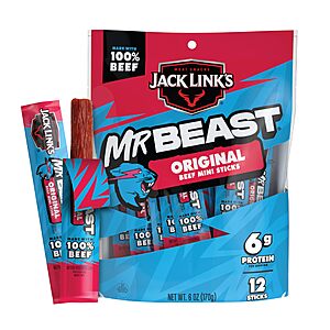 [S&S, AC] $5.51: Jack Link's x MrBeast Original Mini Beef Jerky Sticks, Original Beef, 12 Pack, 6oz
