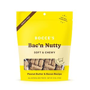 [S&S, AC] $3.35: Bocce's Bakery Bac'n Nutty Soft & Chewy Dog Treats, Peanut Butter & Bacon, 6 oz Bag