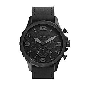 $97.50: Fossil Nate Quartz Watch Stainless Steel and Leather Chronograph Watch
