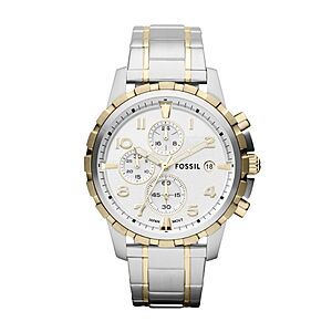 $97.50: Fossil Men's Watch, Dean Quartz Stainless Steel Chronograph Watch, Gold/Silver
