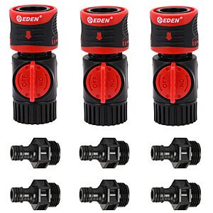 $13.46: Eden 93218 Premium Garden Hose Quick Connect Kit, 9-Piece / 3-Pair Snap & Lock Fittings and Adapters