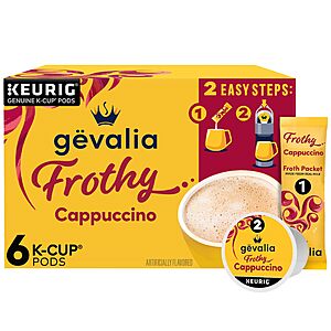 [S&S, AC] $4.89: Gevalia Frothy 2-Step Artificially Flavored Cappuccino Espresso Style K-Cup Coffee Pods & Froth Packets Kit, 6 ct