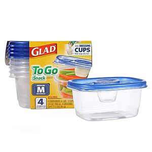 $5.45: Glad GladWare To Go Snack Food Storage Containers with Lids, Medium Rectangle No BPA Plastic, 24 Oz, 4 Count