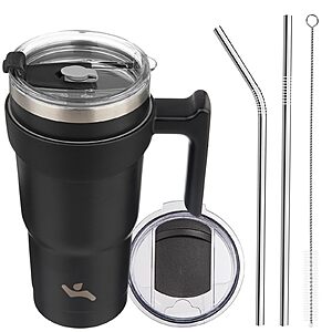 $10.60: Konokyo 20 oz Tumbler with Handle and 2 Straw, Insulated Stainless Steel Water Bottle, Black