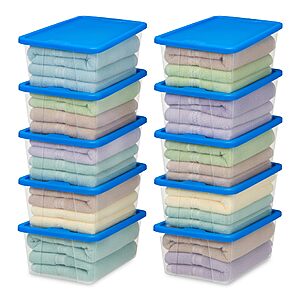 $22.82: HOMZ 10-Pack Snaplock Small Clear Plastic Storage Organizer Bins w/Lids, 6 Quart, Blue