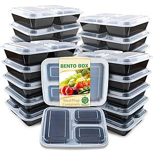 $15.58: Enther Meal Prep Container 20 Pack 3 Compartments with Lids, Bento Box 36oz