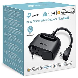 $19.99: Kasa Apple HomeKit Outdoor Smart Plug, 2 Sockets, IP64 Weather Resistance, 2.4G Wi-Fi Only