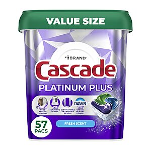 [S&S] $15.29: Cascade Platinum Plus Dishwasher Pods, Dishwasher Detergent, Fresh, 57 Count