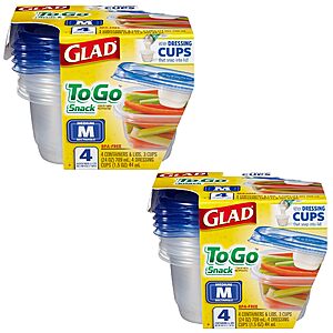 $10.90: Glad GladWare To Go Snack Food Storage Containers with Lids, Medium Rectangle BPA Free Plastic, 24 Oz, 4 Count (2 Pack)