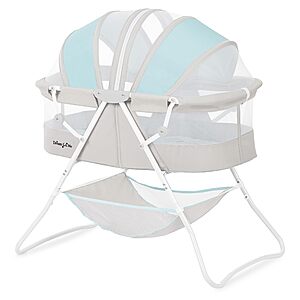 $42.50: Dream On Me Karley Portable Newborn Bassinet, Foldable Travel Bassinet, Double Mesh Canopy, Blue/Grey
