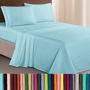 $16.60: Elegant Comfort Luxurious 1500 Microfiber 3-Line Embroidered 4-Piece Bed Sheet Set, Queen, Aqua Blue