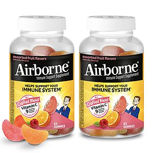 [S&S] $16.56: Airborne 750mg Vitamin C Gummies for Adults, 2x63ct Bottles (126 Gummies), Assorted Fruit Flavor