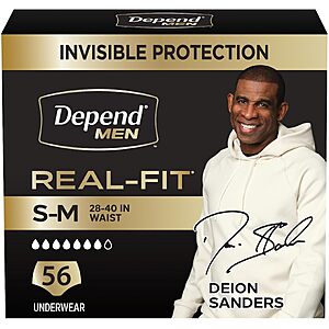 [S&S] $34.62: Depend Real Fit Incontinence Underwear for Men, S/M, 56 Count