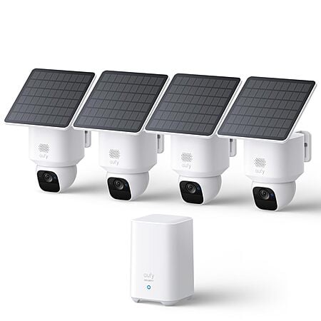 $299.99: eufy Security SoloCam E30, 4-Cam Pack Kit, Security Cameras Wireless Outdoor, Solar Camera Outdoor Wireless, 360° Pan, AI Tracking, 2K Clarity, No Monthly Fee