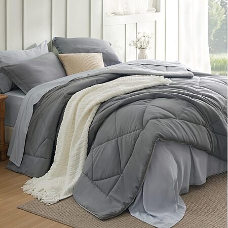$29.98: Bedsure Queen Comforter Set - 7 Pieces Reversible Grey Bedding, GentleSoft Queen Size Bed Set, Down Alternative Comforter, Sheets, Pillowcases & Shams at Bedsure via Amazon