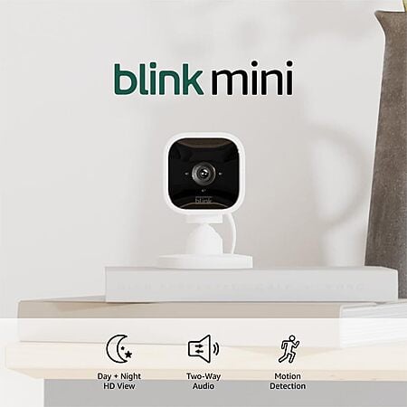 $26.99: Blink Mini – 2 cameras (White) - Compact indoor plug-in smart security camera, 1080p HD video, night vision, motion detection, two-way audio