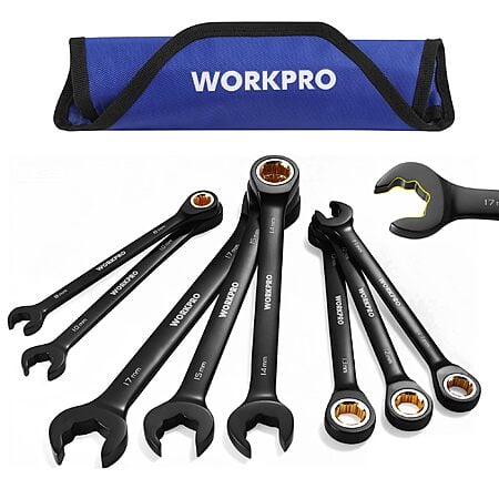 [AC] $35.99: WORKPRO Upgraded 8-piece Anti-Slip Ratcheting Combination Wrench Set, Quick-Slide Open End, 72-Teeth, Cr-V, Black, 8mm-17mm