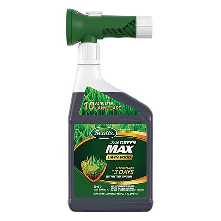 $17.97: Scotts Liquid Green Max Lawn Food, Lawn Fertilizer and Iron Supplement, 29-0-0, 32 fl. oz., Liquid Fertilizer