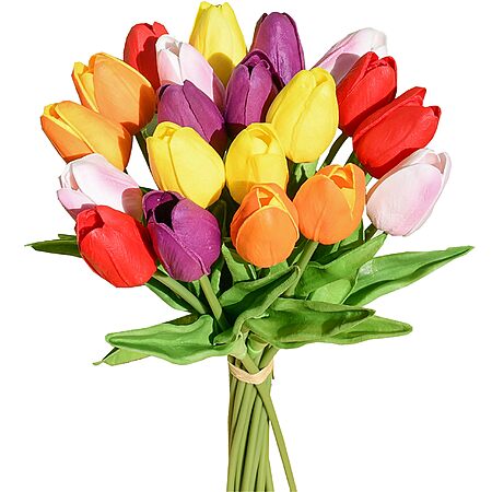 $9.99: Mandy's Multicolor Artificial Tulips Flowers Centerpiece, 13.5" Lifelike PU Fake Floral Stems, 20pcs, Multi Color