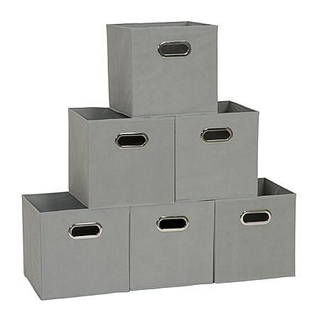 Household Essentials Fabric Storage Bins, Dove Gray, Set of 6