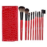 urlhasbeenblocked 10 pcs Pro Synthetic Hair Make Up Cosmetic Brush Set with Red Faux Crocodile Case for $6.79 + FSSS @ Amazon