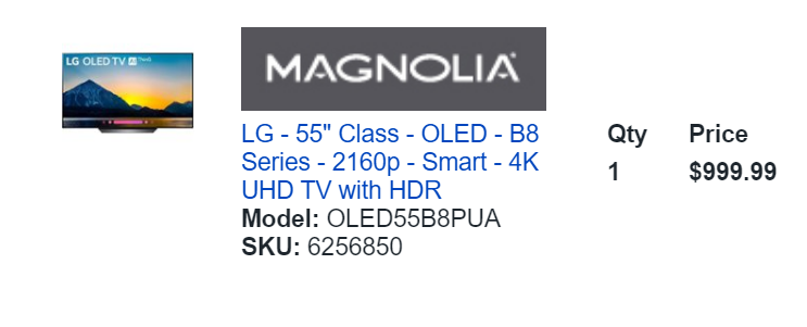 LG -55” OLED B8 series (2018) Model OLED55B8PUA  BestBuy $999.99