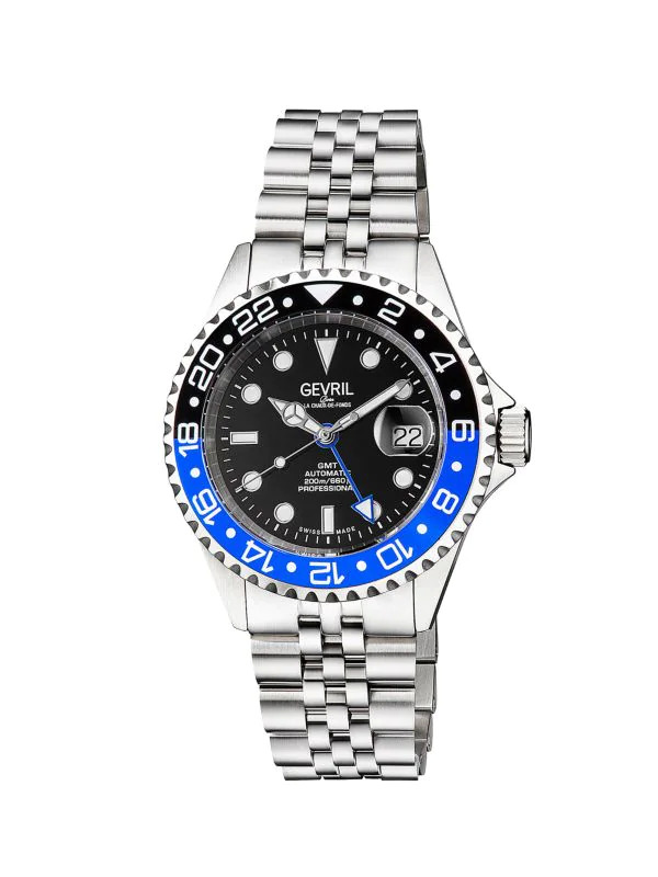 GEVRIL Wall Street Stainless Steel GMT Swiss Automatic Bracelet Watch $958.49