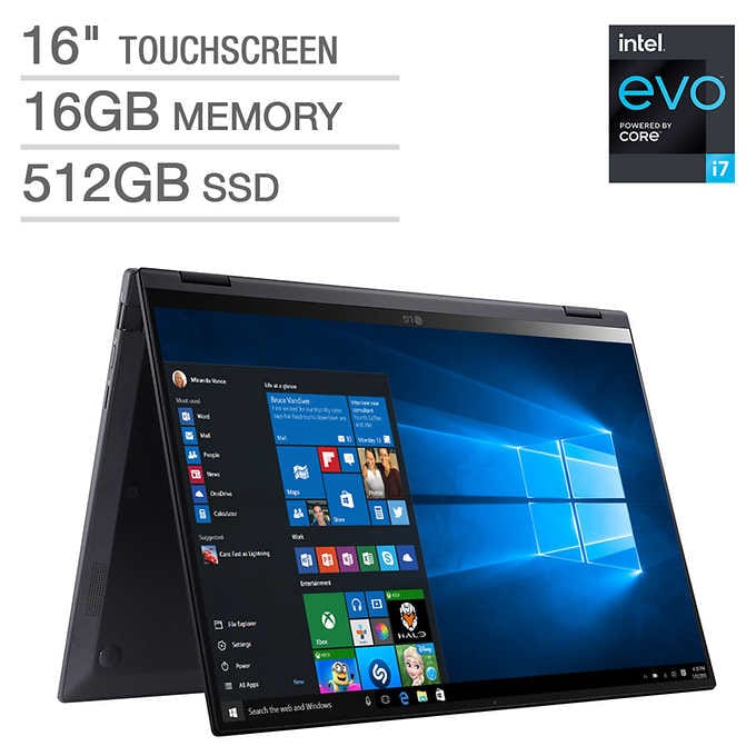 LG gram 16" 2-in-1 Touchscreen Intel Evo Platform Laptop - 11th Gen Intel Core i7-1165G7 - 2560x1600 Display $1299.97