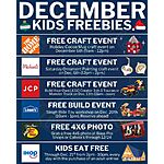 December Kids Freebies Events-Multiple Home Depot, Michael's, JC penny, Bass pro, Etc