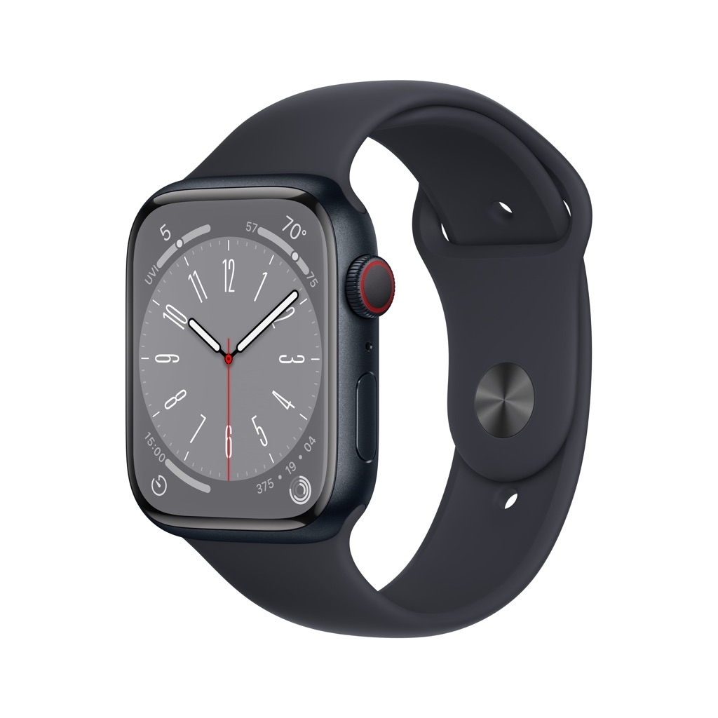 Apple Watch Series 8 GPS + Cellular 45mm Midnight Aluminum Case with Midnight Sport Band - S/M. Fitness Tracker, Blood Oxygen & ECG Apps, Always-On Retina Display - Walma - $329