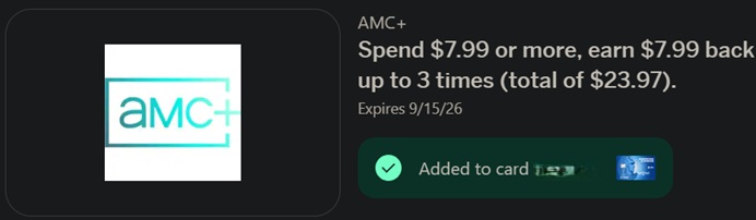 AMC+ AMEX Offer: Spend $7.99 or more, earn $7.99 back, up to 3 times (total of $23.97)