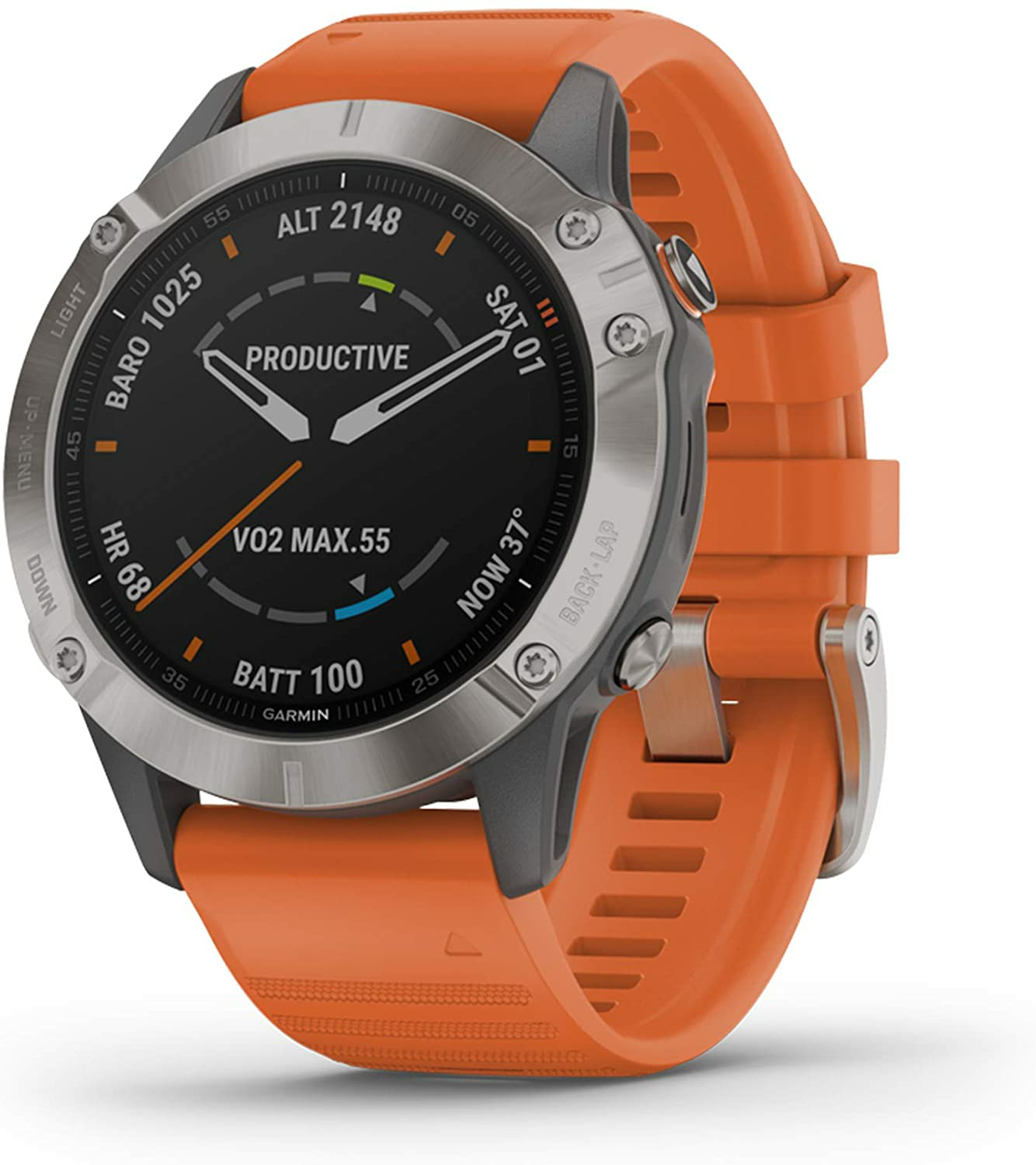 Amazon.com: Garmin Fenix 6 Sapphire, Premium Multisport GPS Watch, features Mapping, Music, Grade-Adjusted Pace Guidance and Pulse Ox Sensors, Titanium with Orange Band