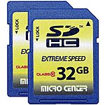 2 Pack Micro Center 32GB Class 10 SDHC Flash Memory Card SD Card $9.97 + FSSS
