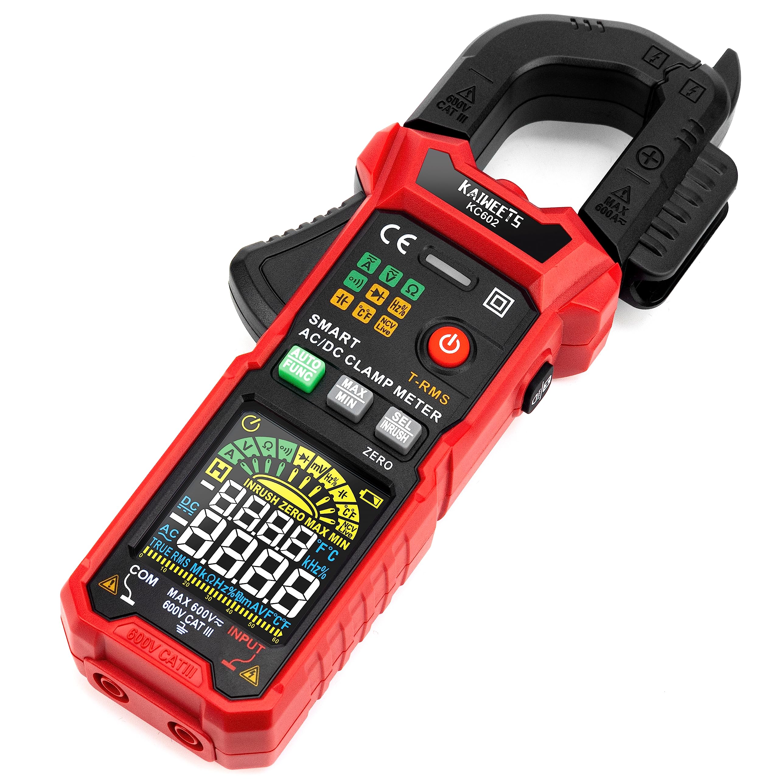 KAIWEETS KC602 Smart Digital Clamp Meter with D-Shaped Jaws, Clamp Multimeter with Inrush Current Function, Auto-ranging Amp Meter Built-in HD Color Screen - $34.79