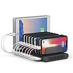 Alxum 10-Port USB Charging Station for Multiple Device with Adjustable Dividers, Compatible with iPhone, iPad Air/Mini, Samsung Galaxy $25.79