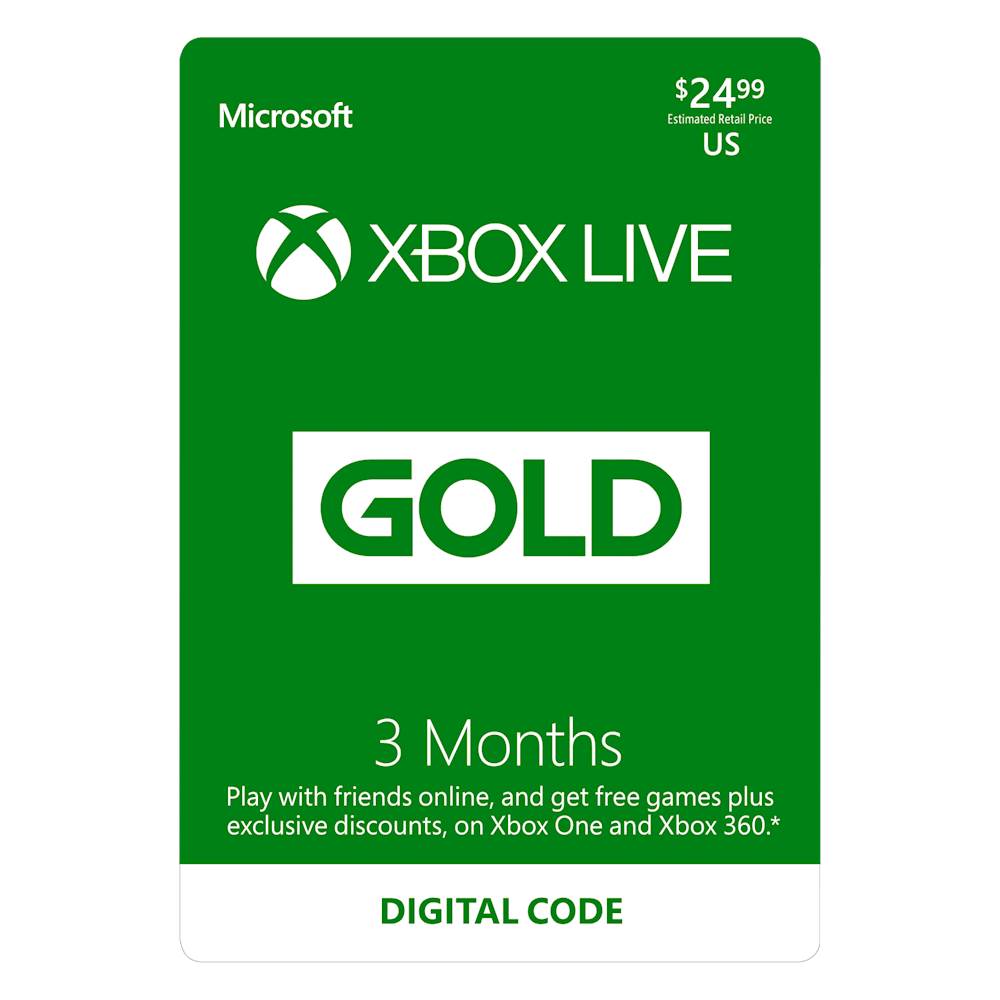 Xbox Live Gold 3 month subscription + 3 months free $24.99