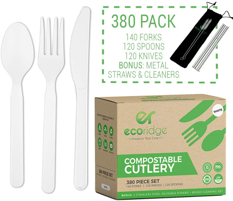 Amazon Ecoridge Disposable Compostable Cutlery Utensils Set - 380pc $9.99