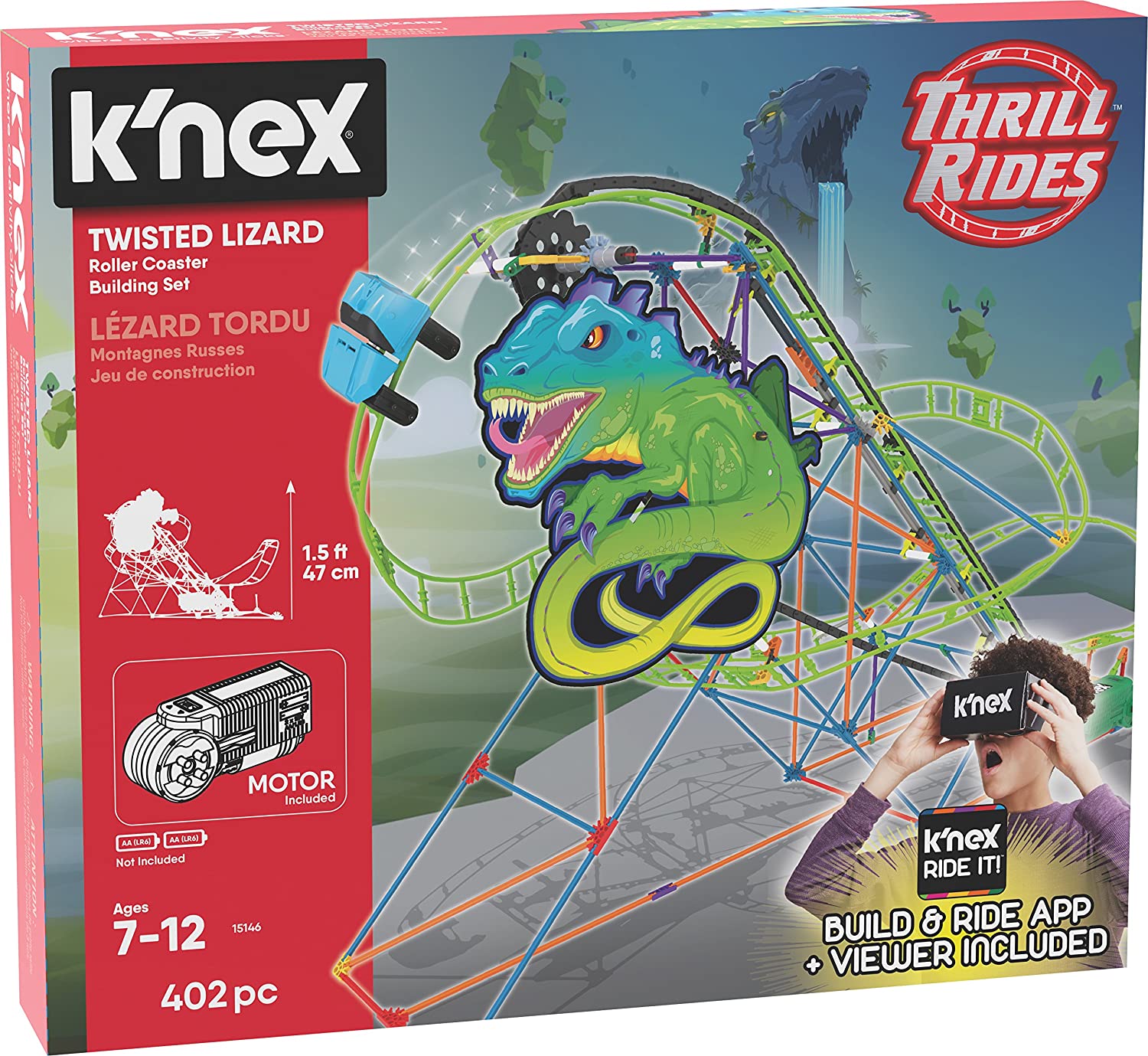 K'NEX Thrill Rides – Twisted Lizard Roller Coaster Building Set with Ride It! App – 402 Piece $9.78 @Amazon