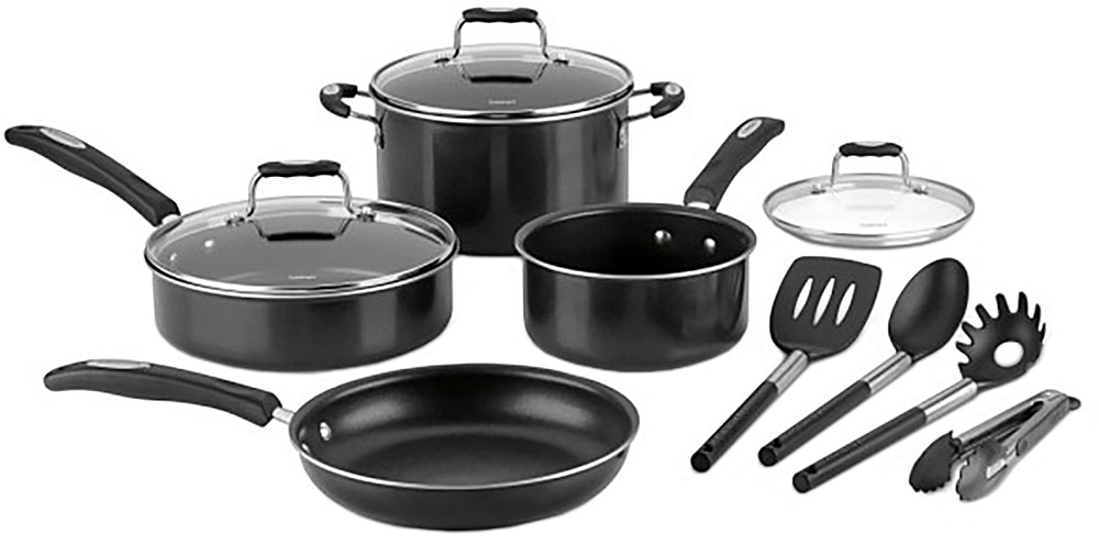 Cuisinart - 11-Piece Cookware Set - Black/Silver - $49.99