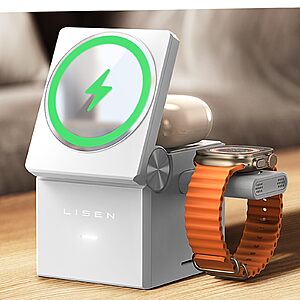 LISEN 3 in 1 Charging Station for Apple iPhone, Apple Watch and AirPods. Compact and doubles as a phone stand $24.99