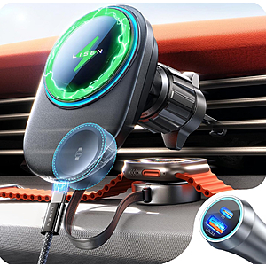 Apple iPhone and Watch Qi chargers and holster for the car, clips to vent with retractable watch charger $13.69