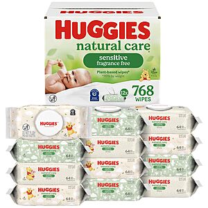 Select Accts: 12-pk 64-ct Huggies Natural Care Sensitive Baby Wipes $13 w/ S&S
