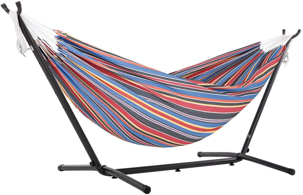 Amazon.com : Vivere Double Polyester Hammock with Space Saving Steel Stand, Techno (450 lb Capacity - Premium Carry Bag Included) : Garden & Outdoor $64.99