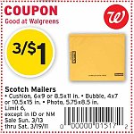 Walgreens B&amp;M - Scotch Bubble Mailers 3/$1 AC and Packing Tape for $.99 AC - Valid 03/13 - 03/19