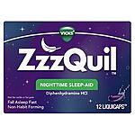 12-ct ZzzQuil Nighttime Sleep Aid Free + Free Store Pickup ($10 Min.)