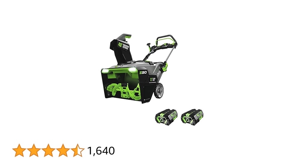 EGO Power+ SNT2112 21-Inch 56-Volt Lithium-Ion Cordless Snow Blower with Steel Auger - (2) 5.0Ah Batteries and Dual Port Charger Included, Black - $524.00